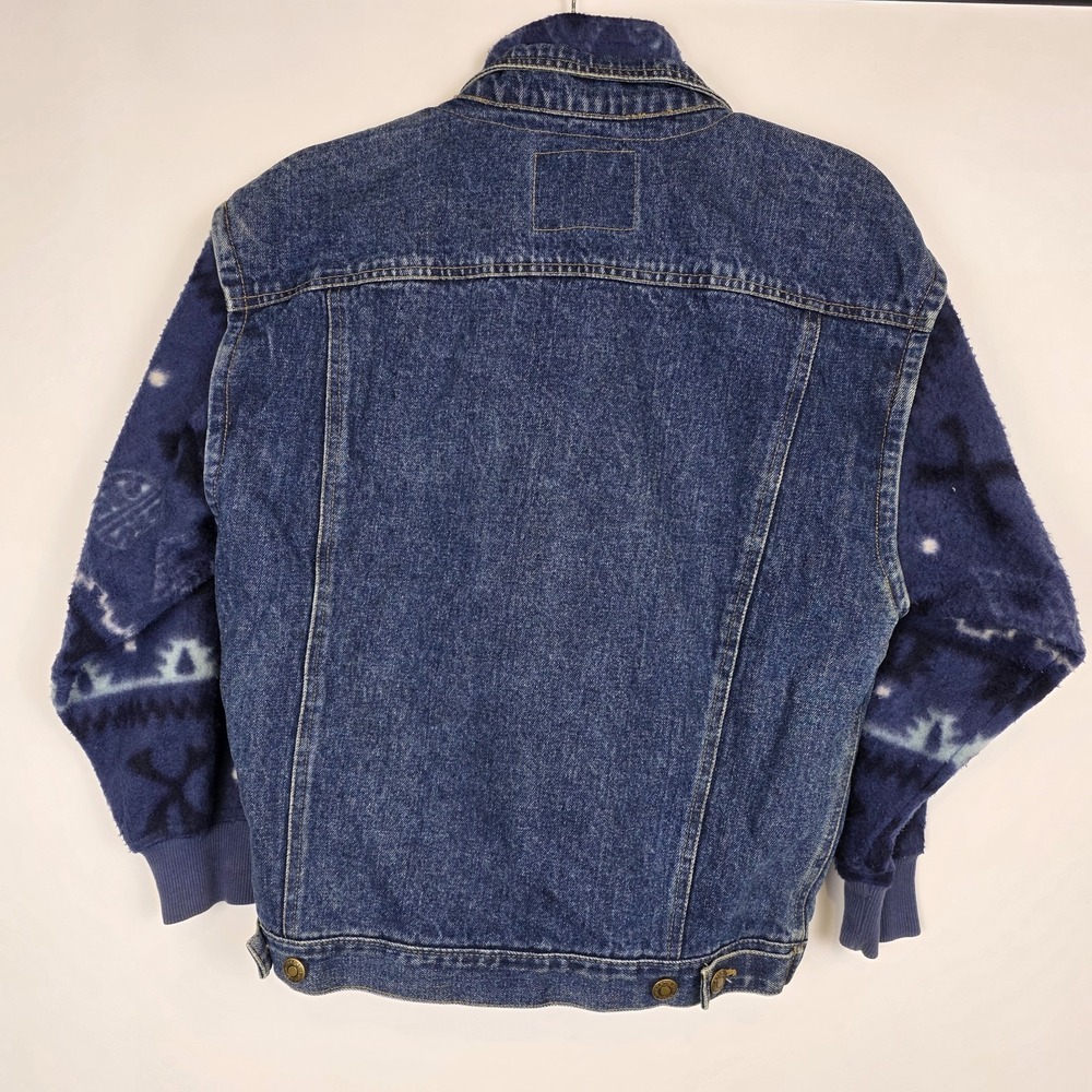 Vintage 90s Bugle Boy Denim Jacket Aztec Fleece Lined Grunge Southwestern Large* - Picture 5 of 12